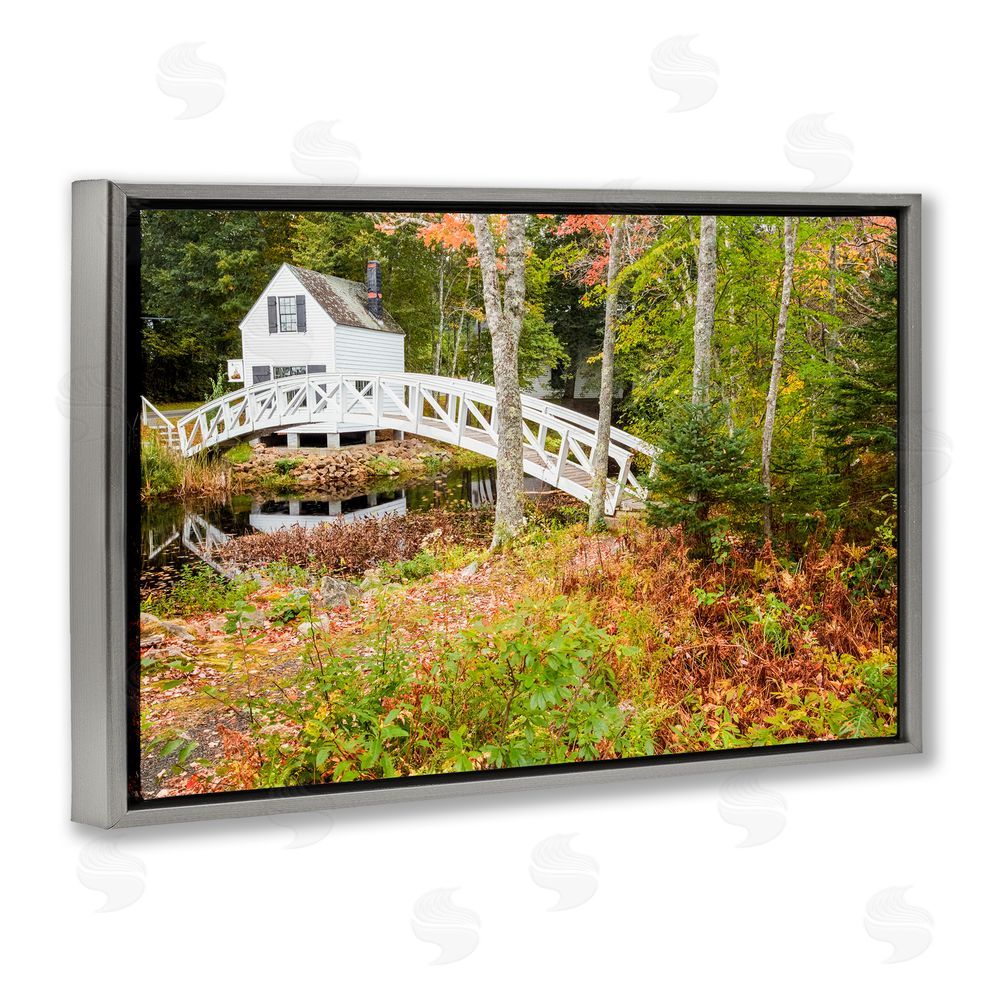 Jon Evan Bar Harbor Town Bridge Gray Floating Frame Canvas Wall Art Print