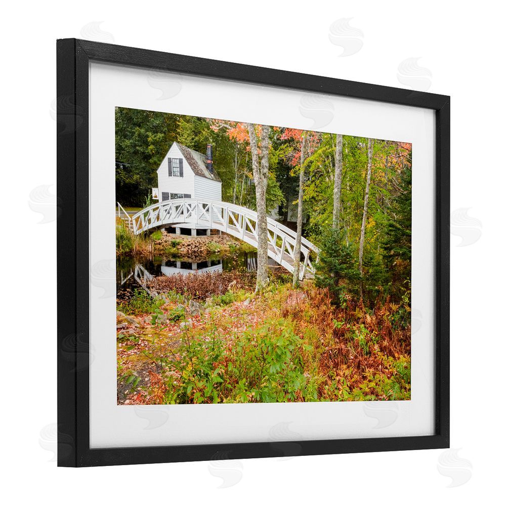 Jon Evan Bar Harbor Town Bridge Black Framed Print Under Glass with White Mat Wall Art