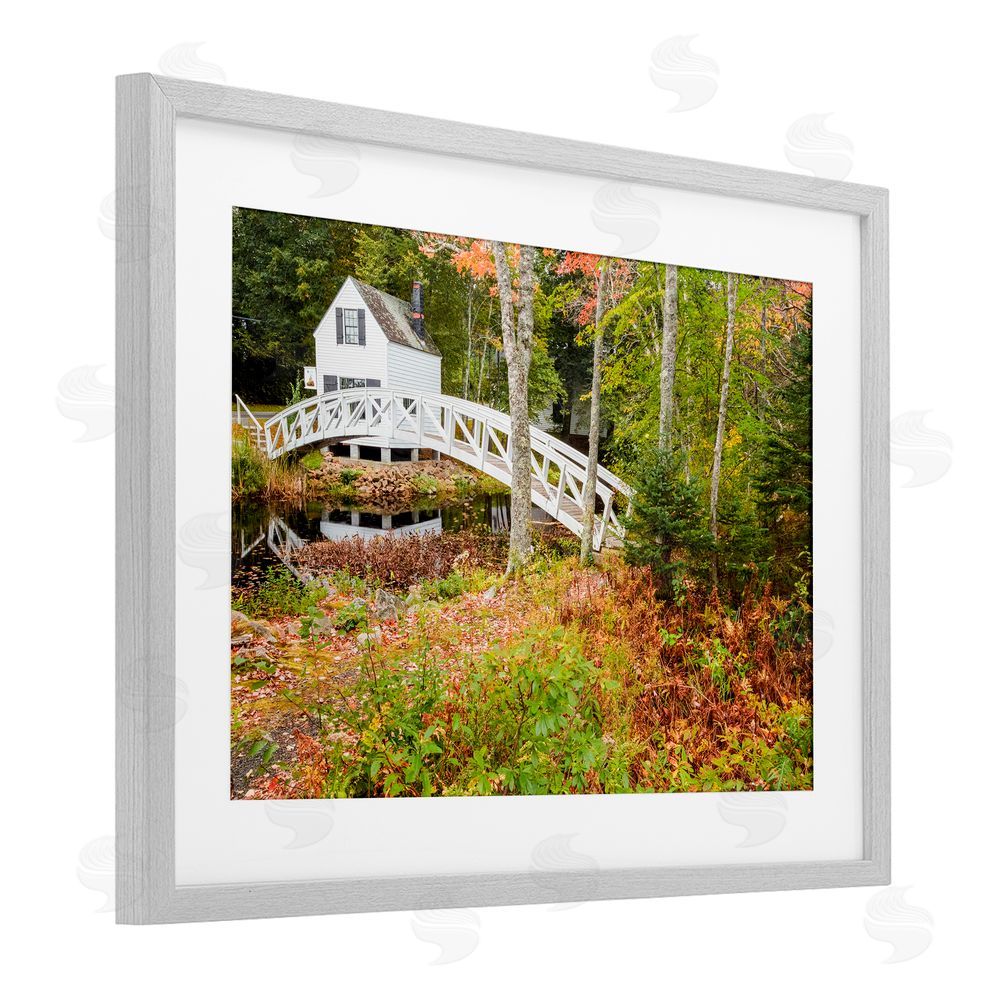 Jon Evan Bar Harbor Town Bridge Gray Framed Print Under Glass with White Mat Wall Art