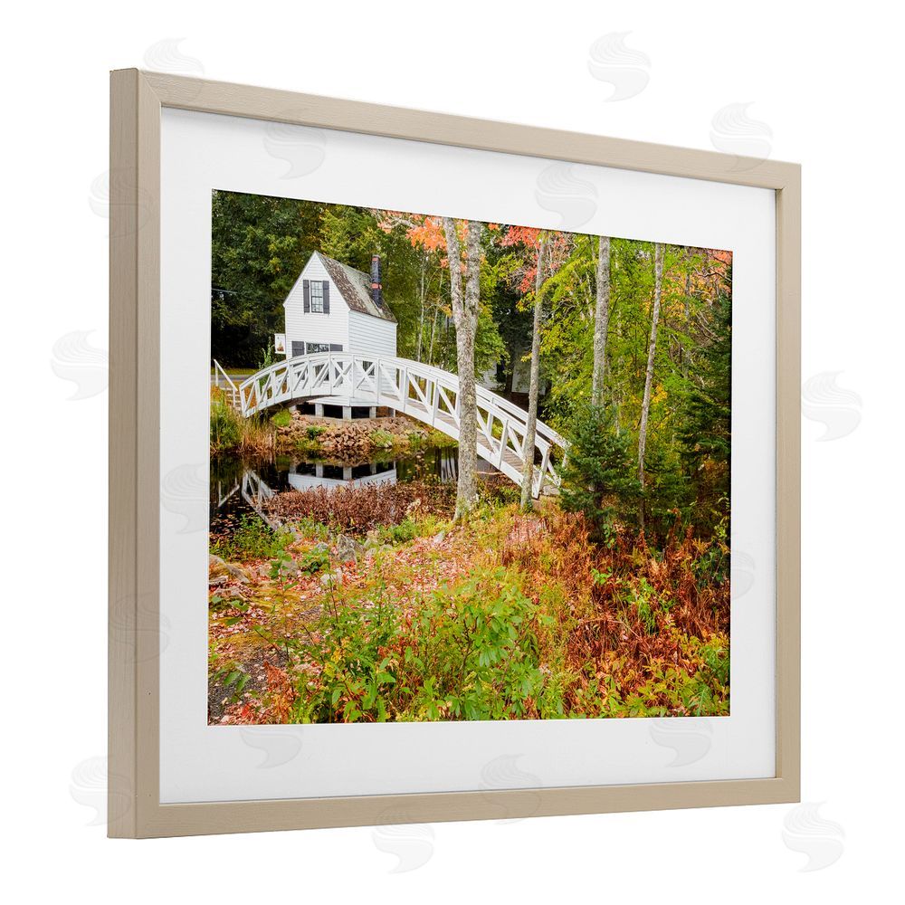 Jon Evan Bar Harbor Town Bridge Birch Framed Print Under Glass with White Mat Wall Art