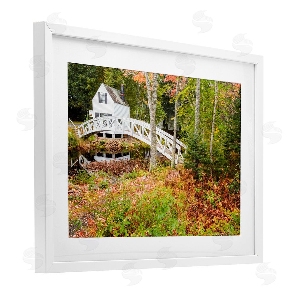 Jon Evan Bar Harbor Town Bridge White Framed Print Under Glass with Mat Wall Art