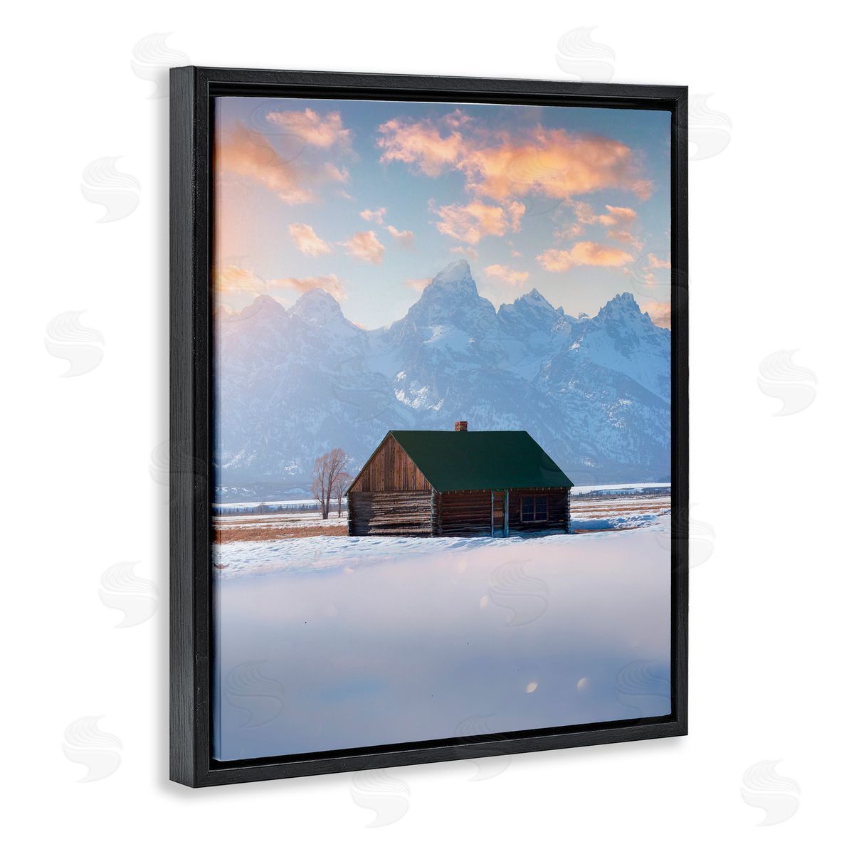 Jared Kreiss Cabin In The Snowy Tetons Black Floating Frame Canvas Wall Art Print