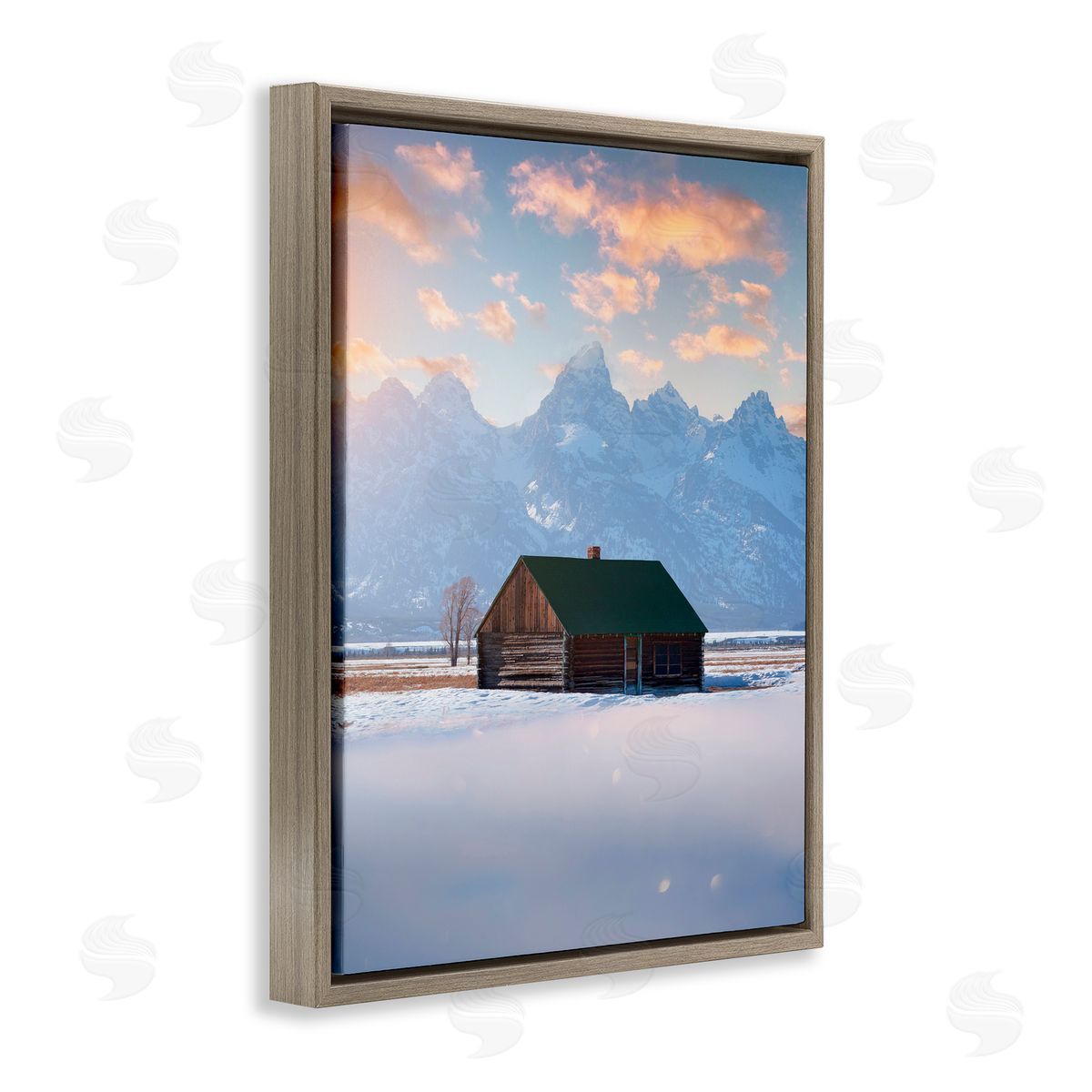 Jared Kreiss Cabin In The Snowy Tetons Brown Floating Frame Canvas Wall Art Print