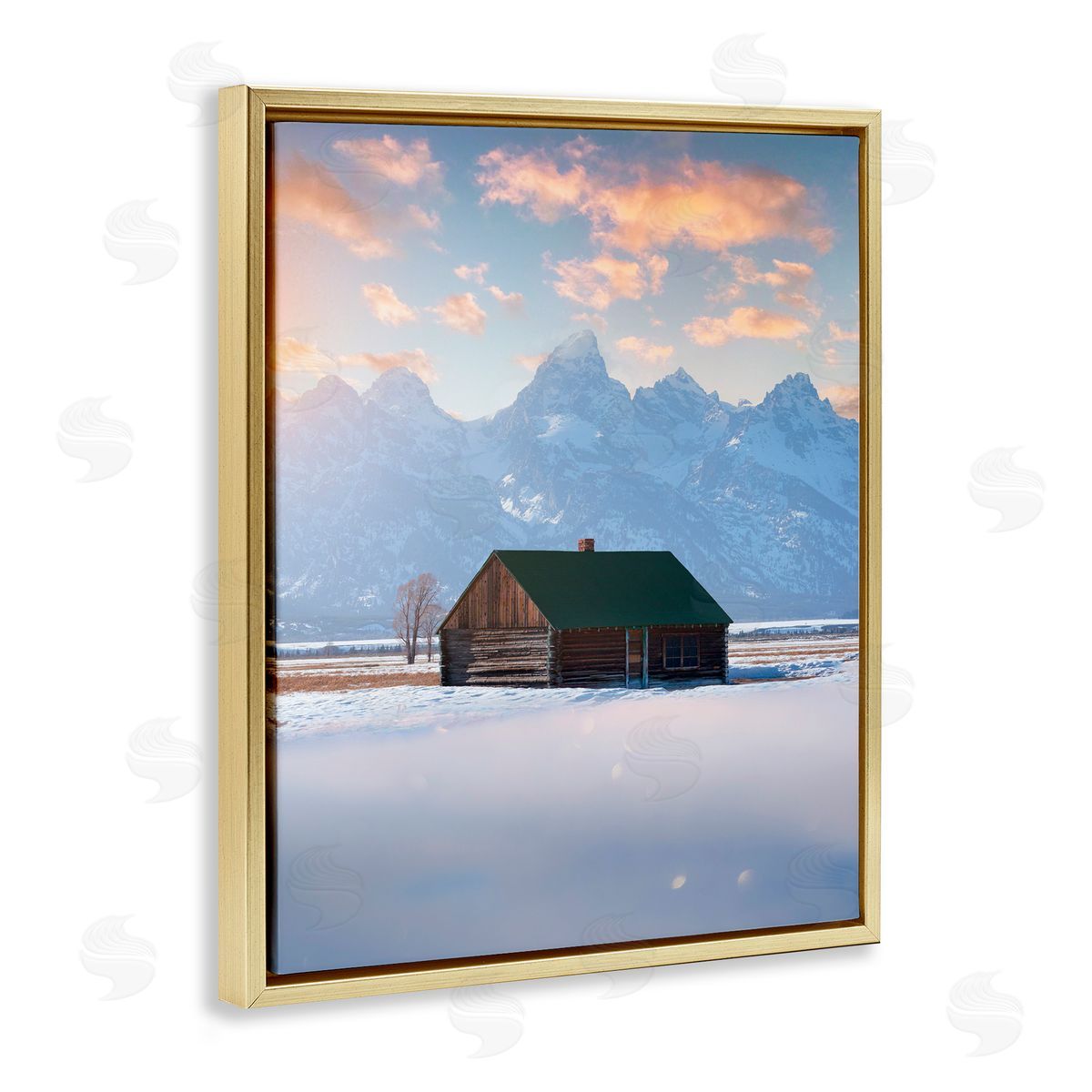 Jared Kreiss Cabin In The Snowy Tetons Gold Floating Frame Canvas Wall Art Print