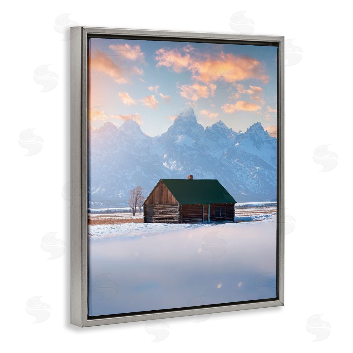 Jared Kreiss Cabin In The Snowy Tetons Gray Floating Frame Canvas Wall Art Print