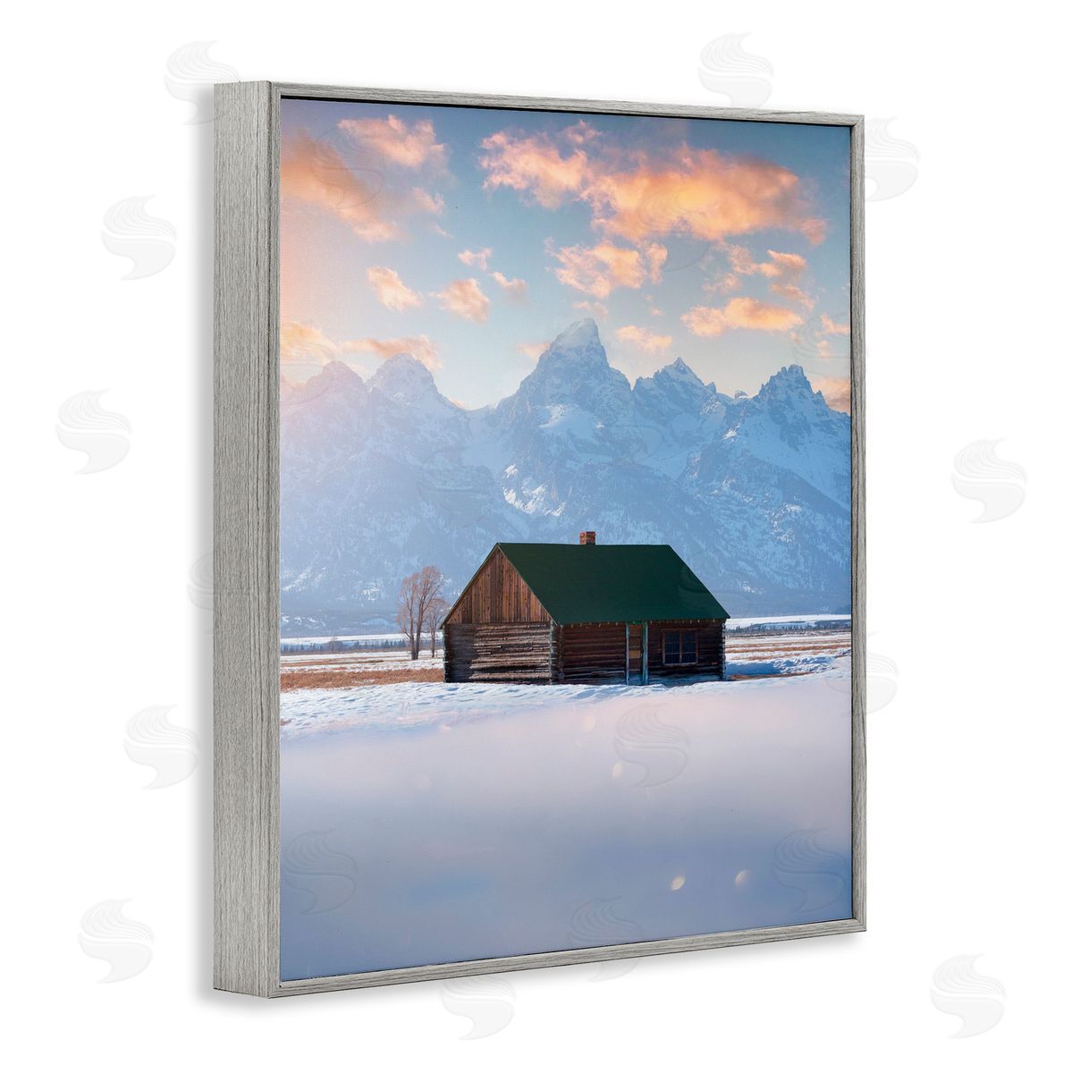 Jared Kreiss Cabin In The Snowy Tetons Gray Framed Giclee Wall Art Print
