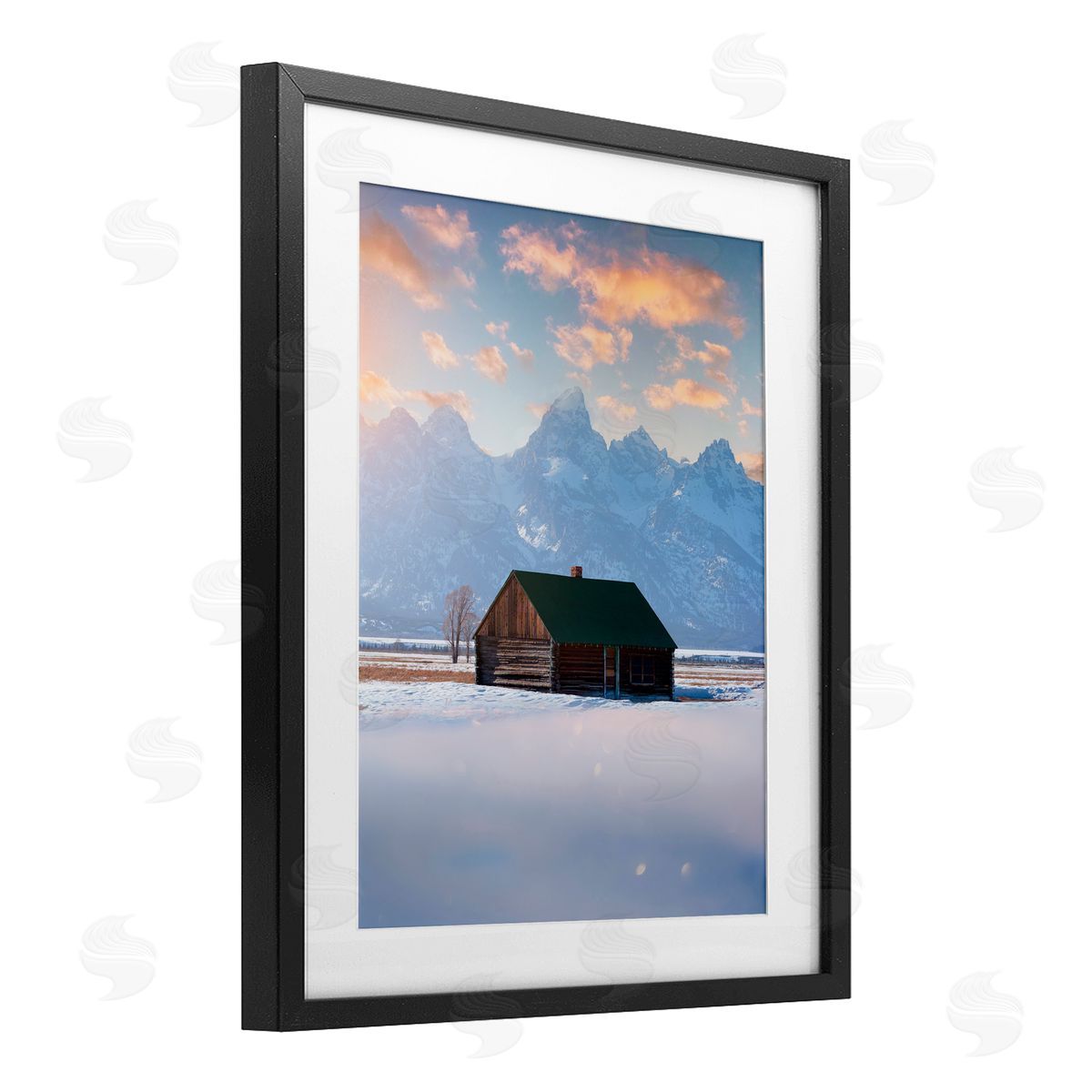 Jared Kreiss Cabin In The Snowy Tetons Black Framed Print Under Glass with White Mat Wall Art