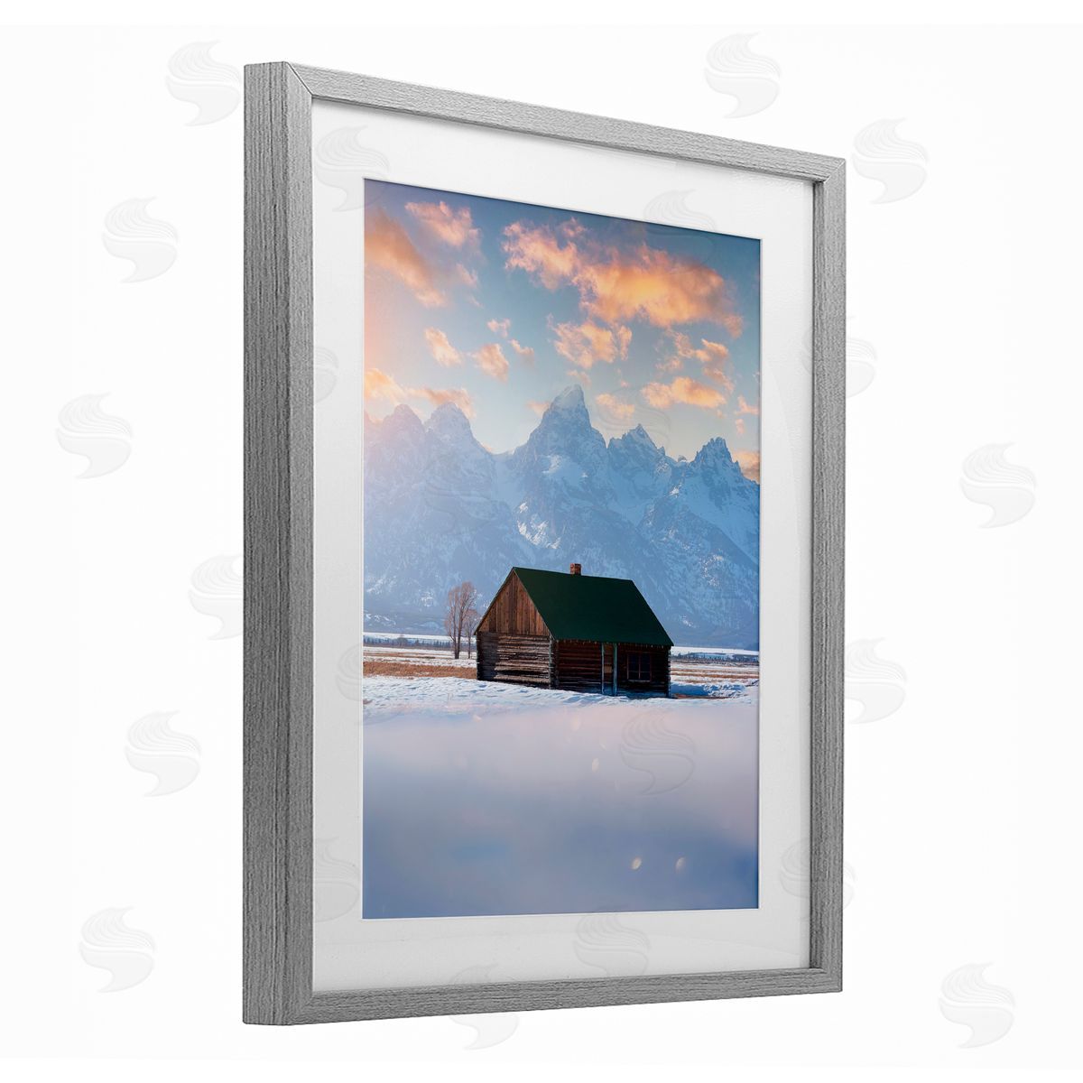Jared Kreiss Cabin In The Snowy Tetons Gray Framed Print Under Glass with White Mat Wall Art