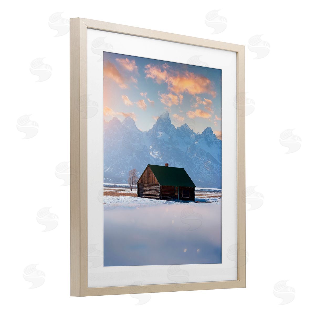 Jared Kreiss Cabin In The Snowy Tetons Birch Framed Print Under Glass with White Mat Wall Art