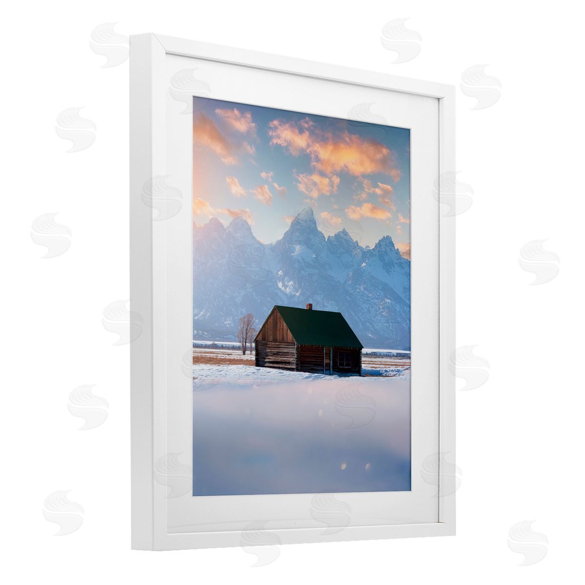Jared Kreiss Cabin In The Snowy Tetons White Framed Print Under Glass with Mat Wall Art