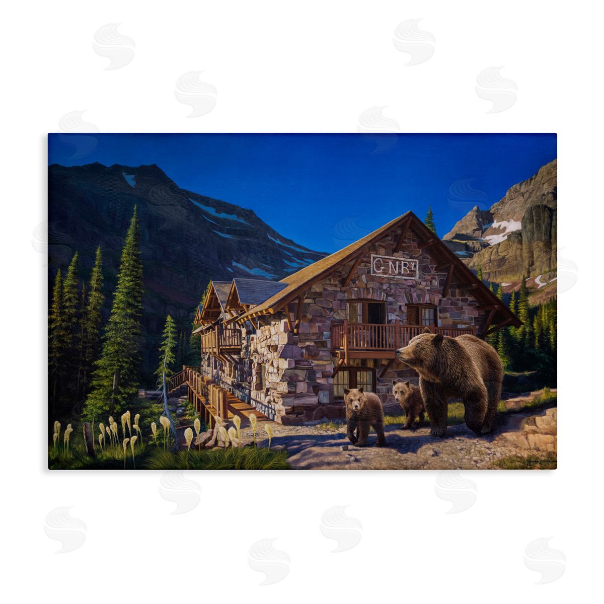 James Corwin Forest Cabin & Bears Canvas Wall Art Print