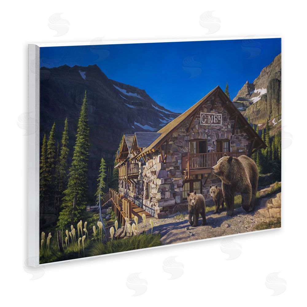 James Corwin Forest Cabin & Bears Wall Plaque Art Print