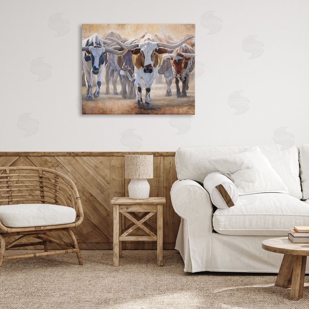 James Corwin Trotting Longhorn Cattle Canvas Art on Wall