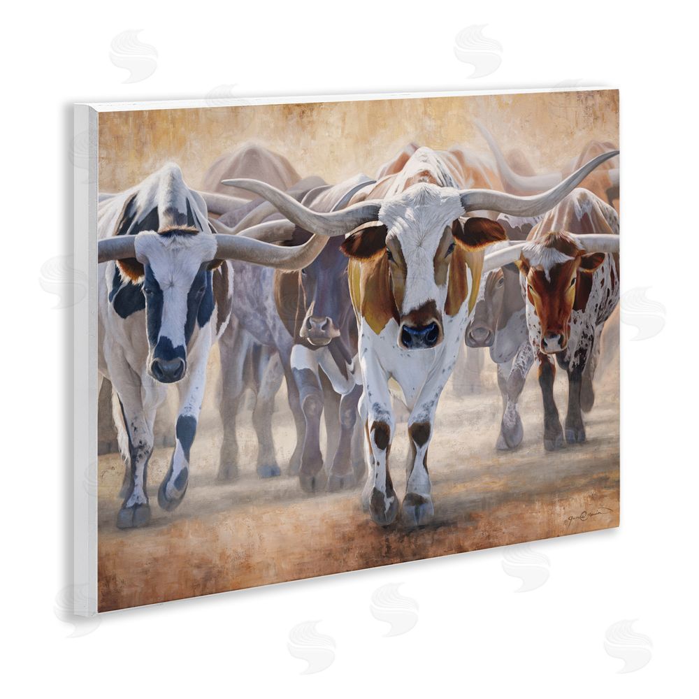 James Corwin Trotting Longhorn Cattle Wall Plaque Art Print
