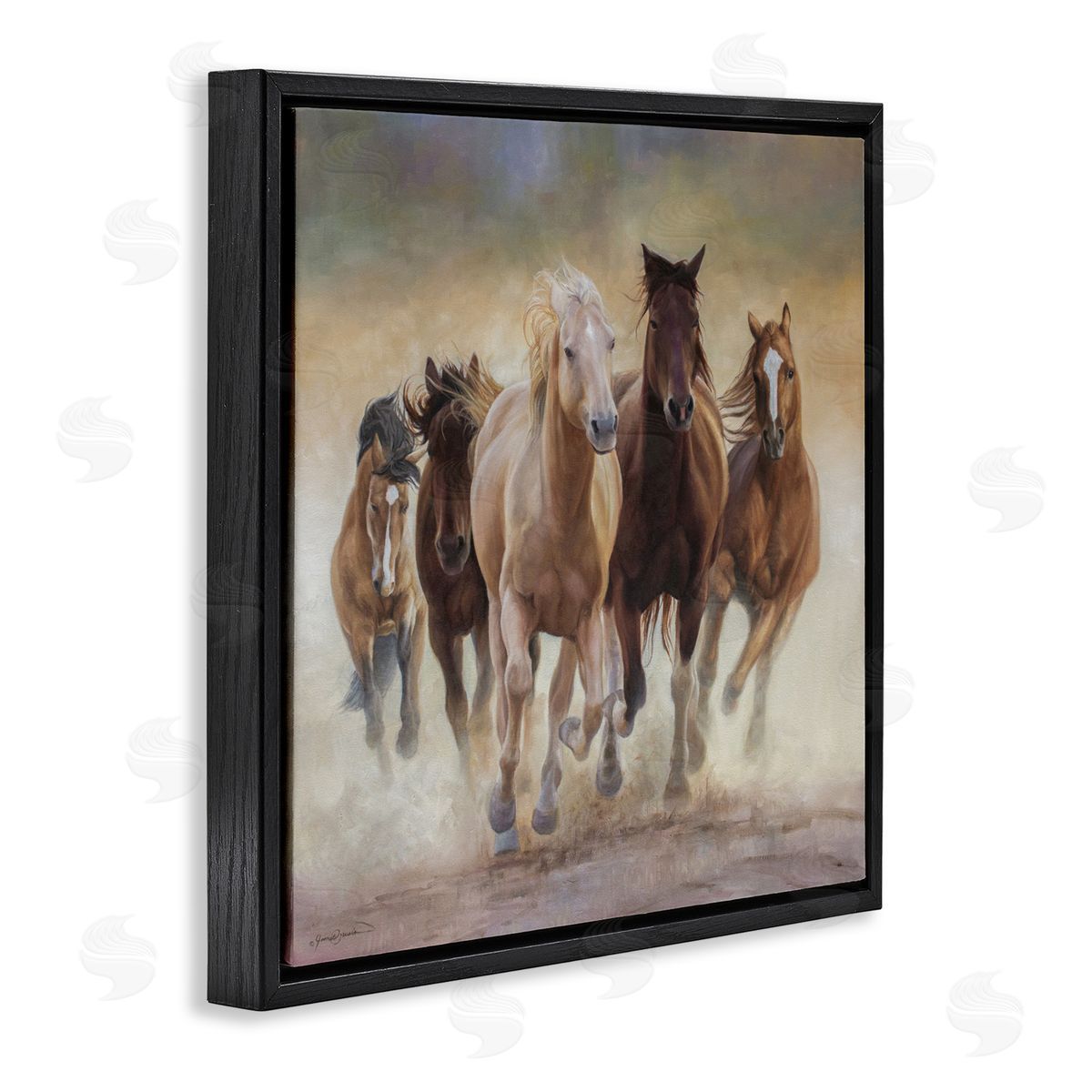 James Corwin Strong Galloping Horses Black Floating Frame Canvas Wall Art Print