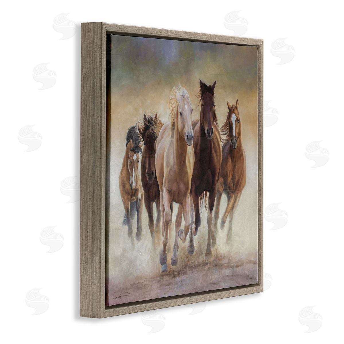 James Corwin Strong Galloping Horses Brown Floating Frame Canvas Wall Art Print