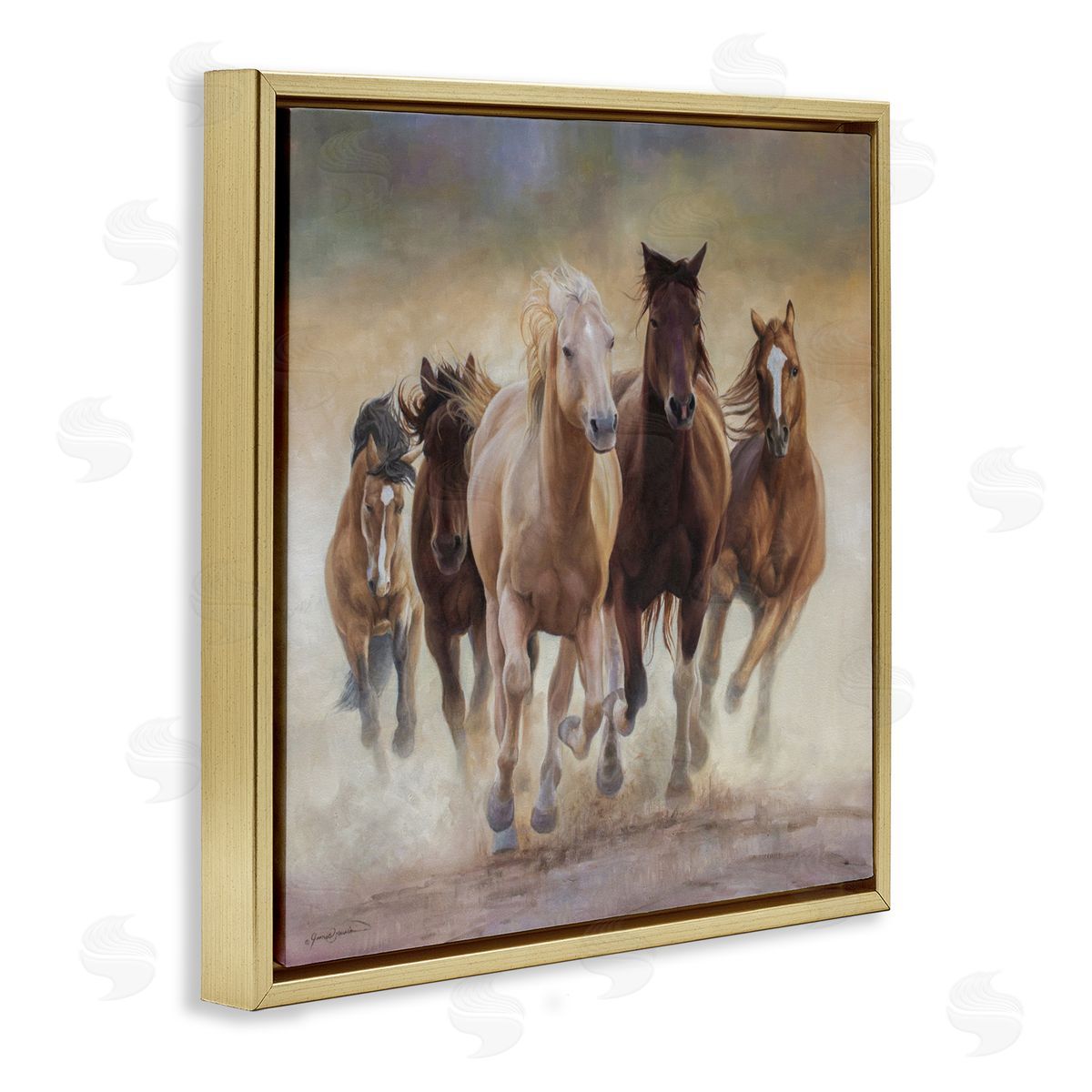 James Corwin Strong Galloping Horses Gold Floating Frame Canvas Wall Art Print