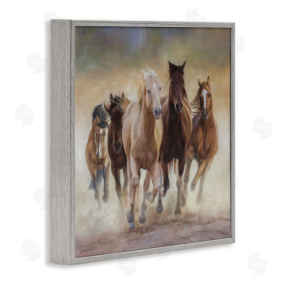 James Corwin Strong Galloping Horses Gray Framed Giclee Wall Art Print