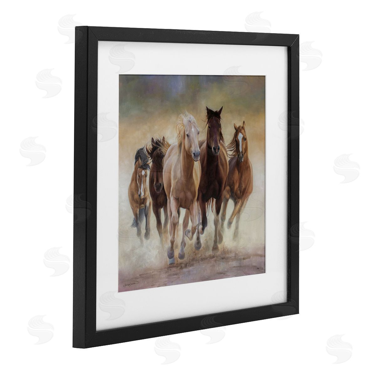 James Corwin Strong Galloping Horses Black Framed Print Under Glass with White Mat Wall Art