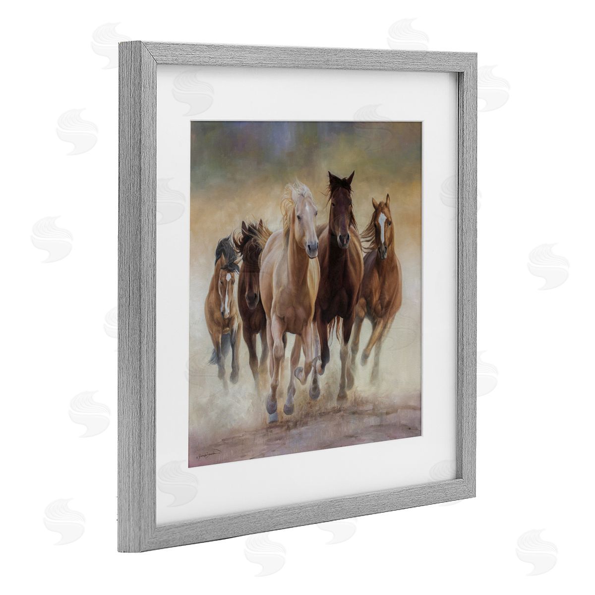 James Corwin Strong Galloping Horses Gray Framed Print Under Glass with White Mat Wall Art