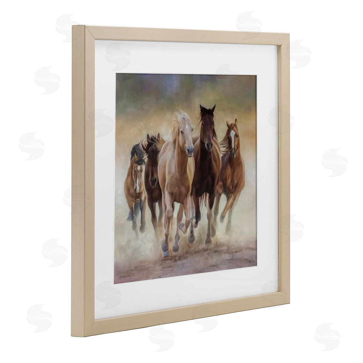 James Corwin Strong Galloping Horses Birch Framed Print Under Glass with White Mat Wall Art