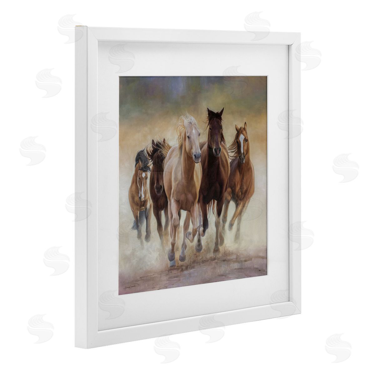 James Corwin Strong Galloping Horses White Framed Print Under Glass with Mat Wall Art