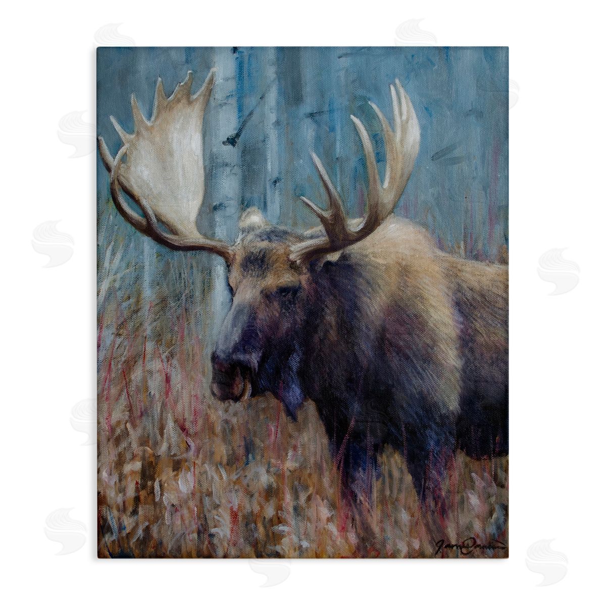 James Corwin Expressive Moose in Forest Canvas Wall Art Print