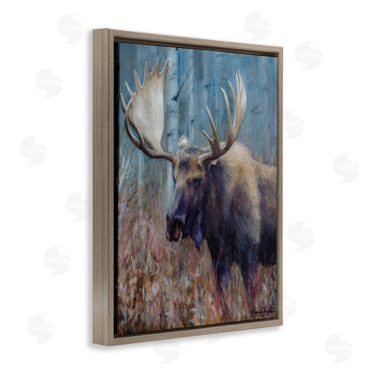 James Corwin Expressive Moose in Forest Brown Floating Frame Canvas Wall Art Print