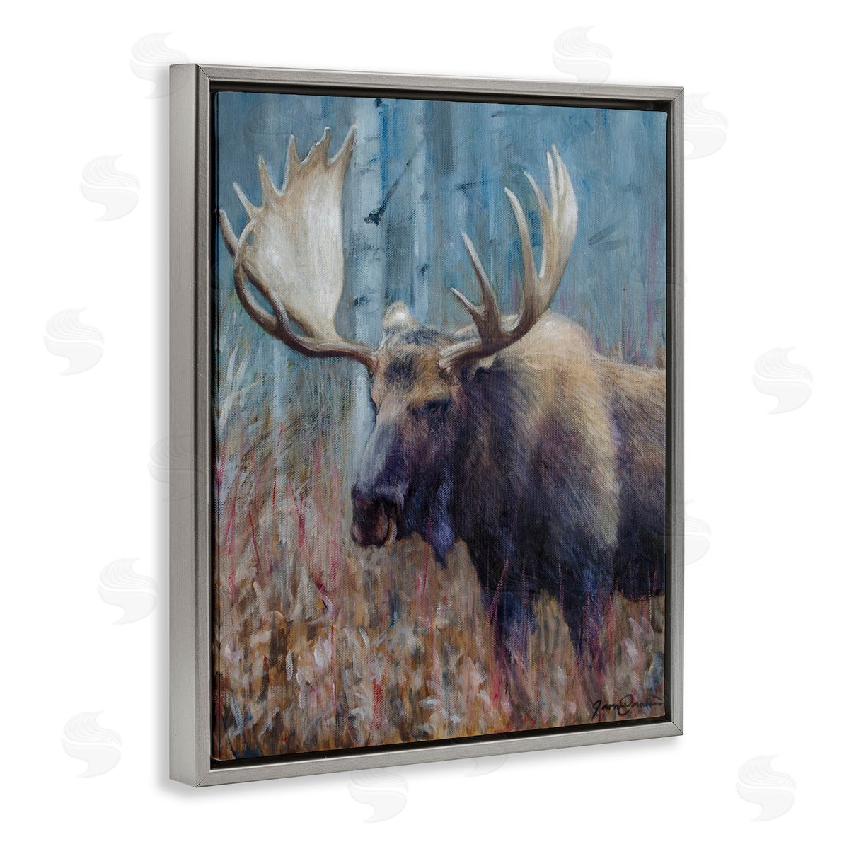 James Corwin Expressive Moose in Forest Gray Floating Frame Canvas Wall Art Print