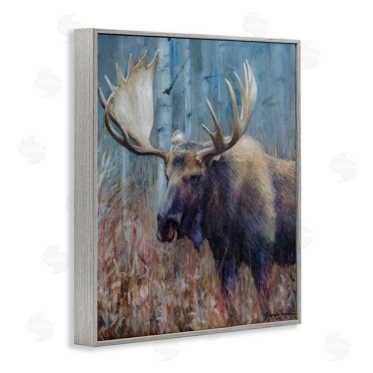 James Corwin Expressive Moose in Forest Gray Framed Giclee Wall Art Print