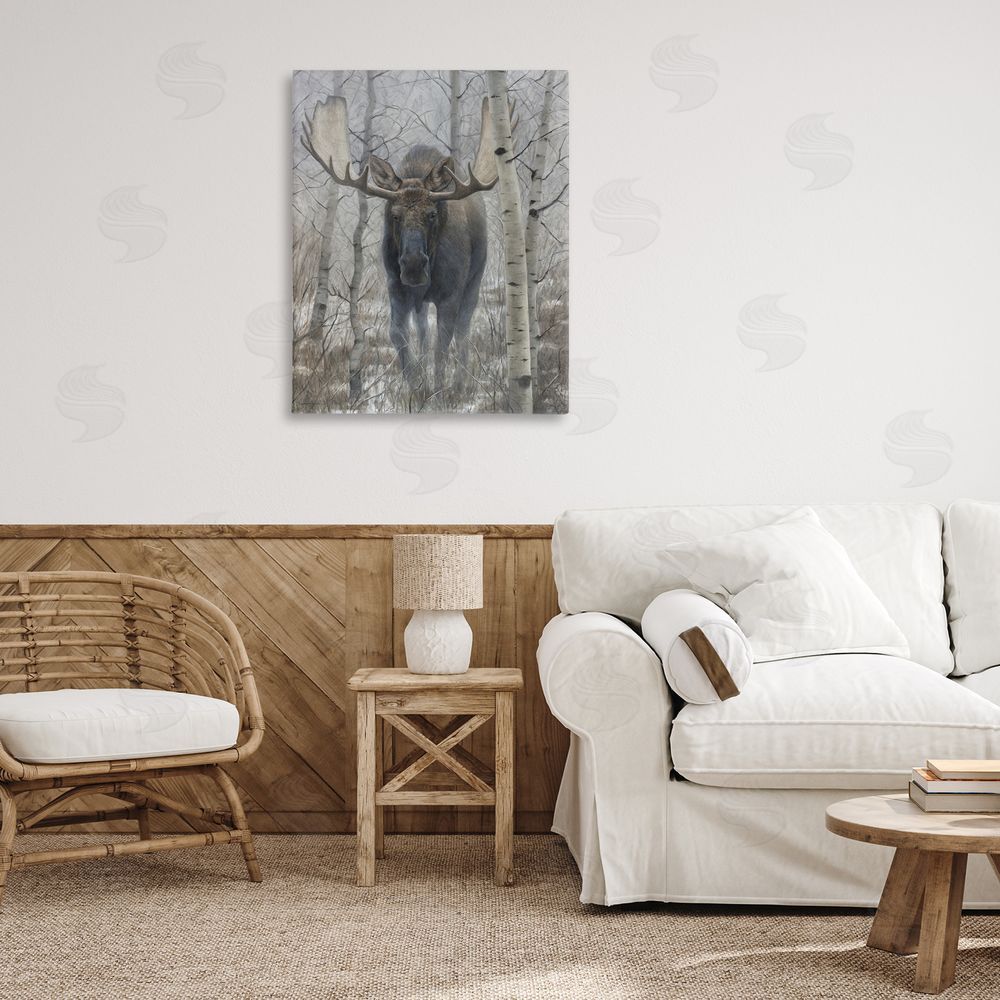 James Corwin Moose in Winter Birch Forest Canvas Art on Wall