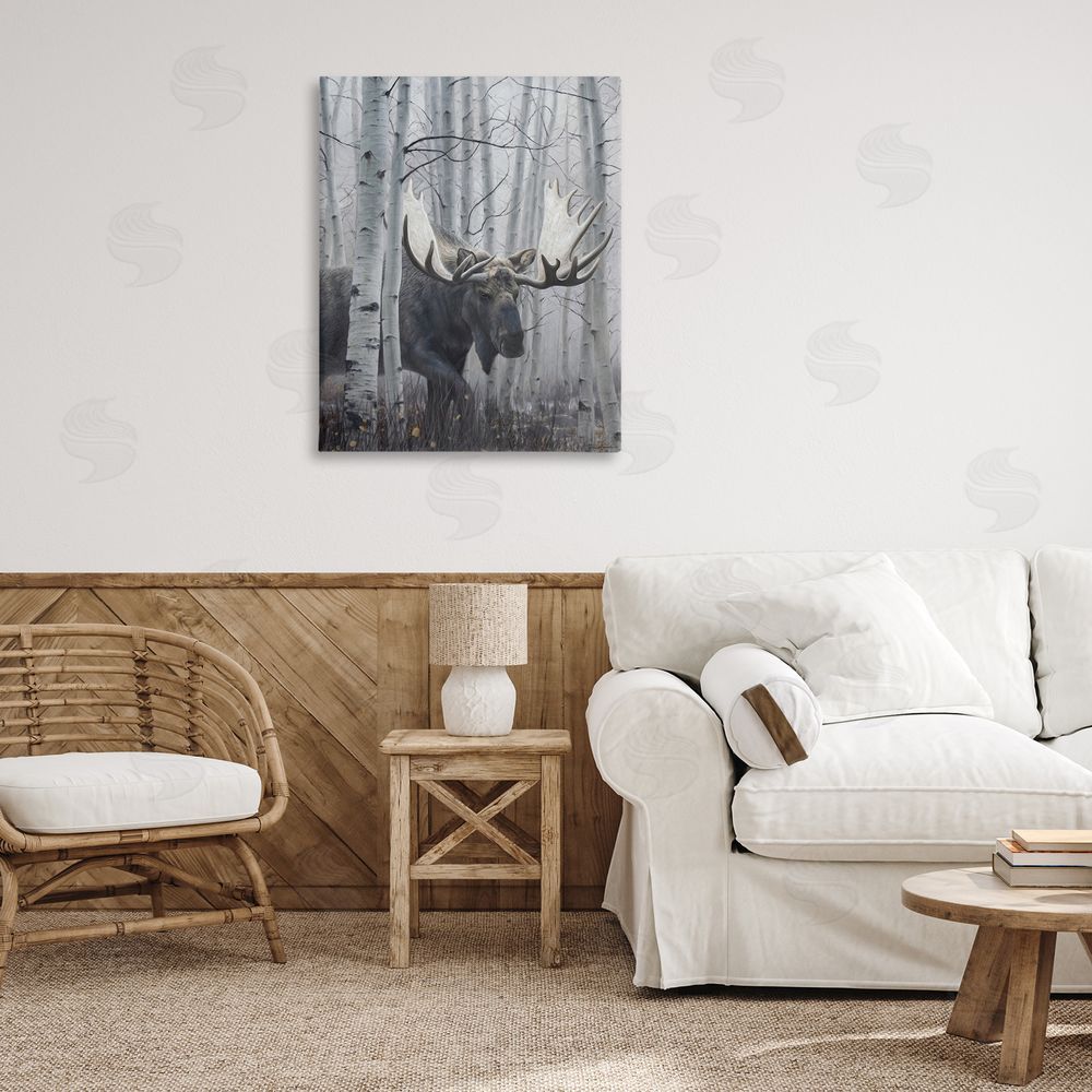 James Corwin Moose Peering in Birch Woods Canvas Art on Wall