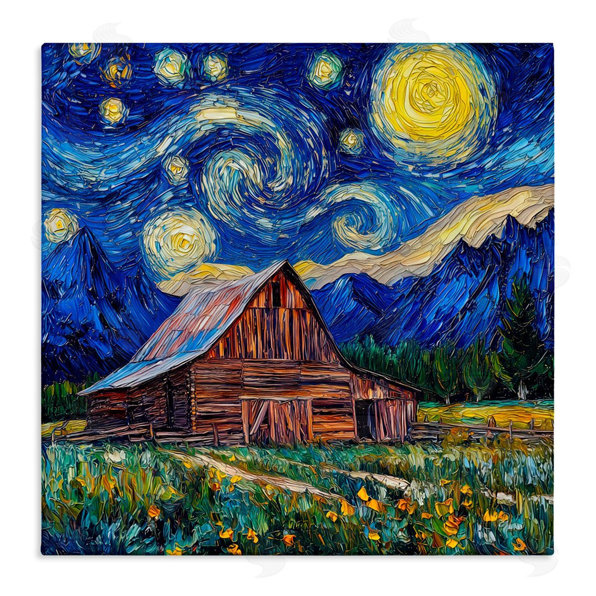 Wumples Grand Teton in Post Impressionist Style Canvas Wall Art Print