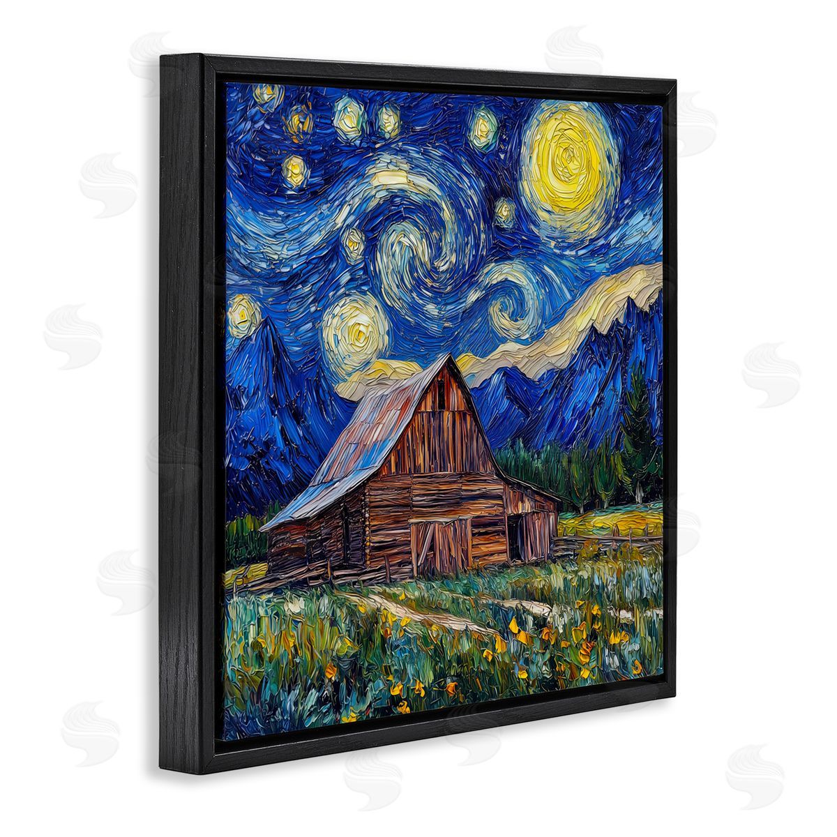 Wumples Grand Teton in Post Impressionist Style Black Floating Frame Canvas Wall Art Print