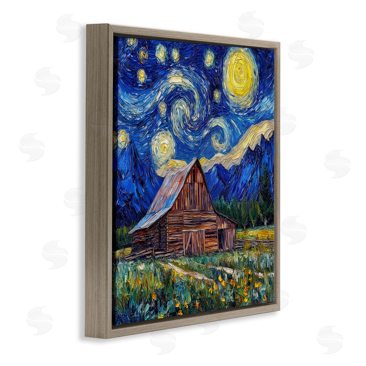 Wumples Grand Teton in Post Impressionist Style Brown Floating Frame Canvas Wall Art Print