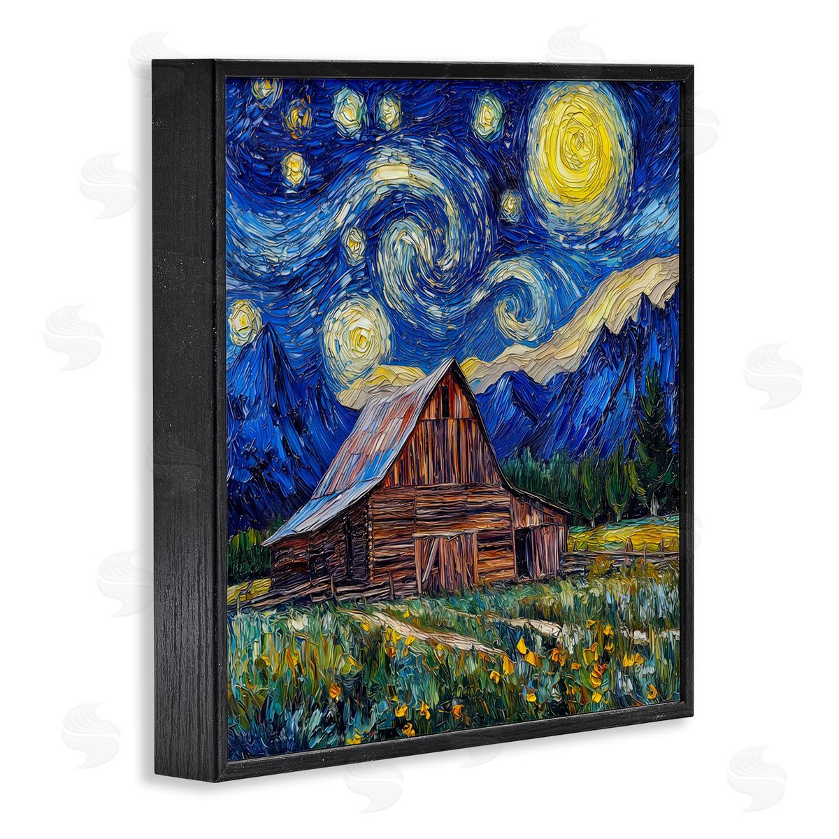 Wumples Grand Teton in Post Impressionist Style Black Framed Giclee Wall Art Print