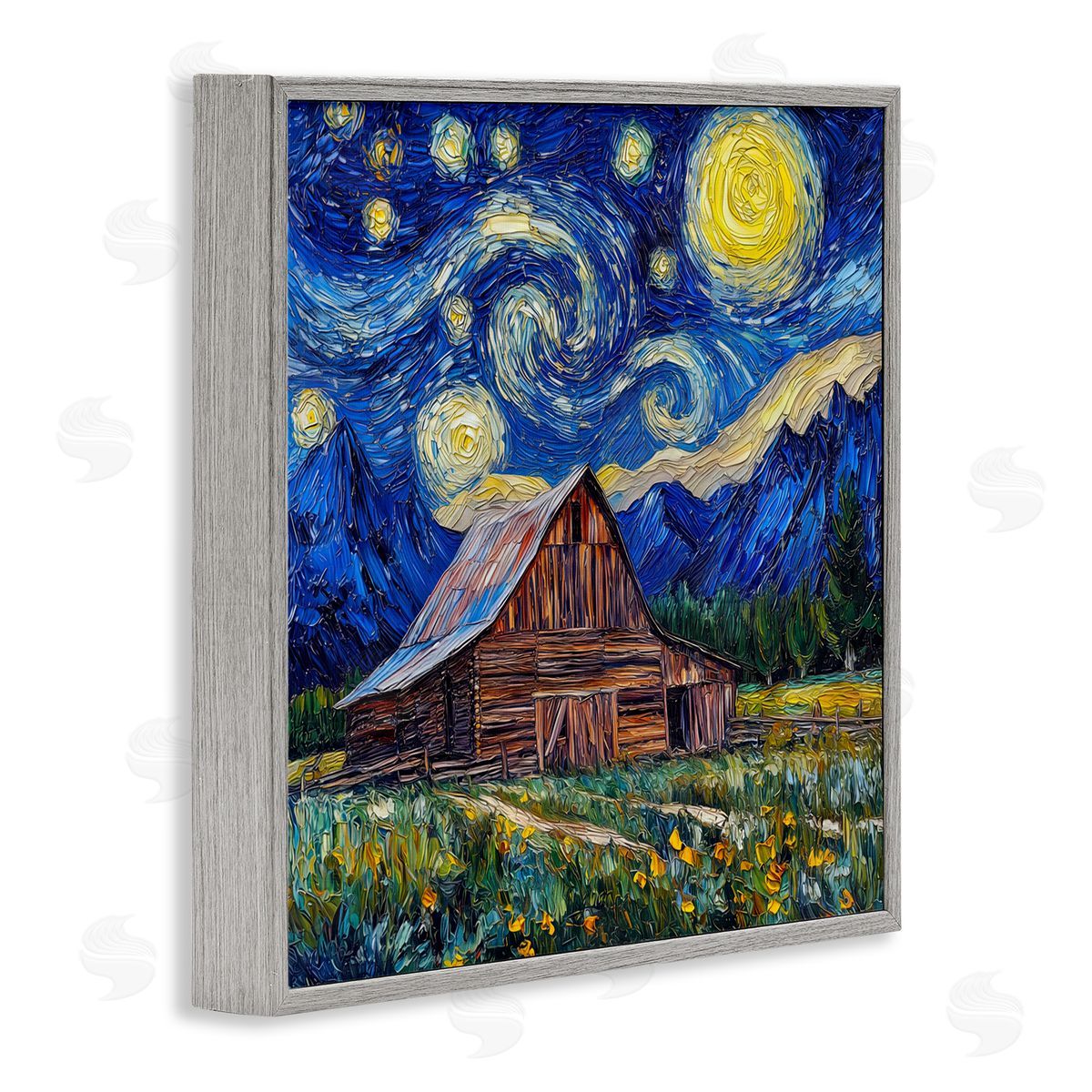 Wumples Grand Teton in Post Impressionist Style Gray Framed Giclee Wall Art Print