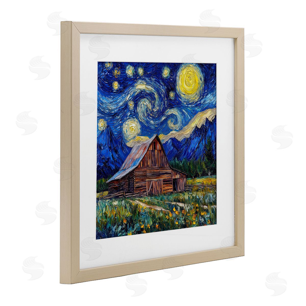 Wumples Grand Teton in Post Impressionist Style Birch Framed Print Under Glass with White Mat Wall Art
