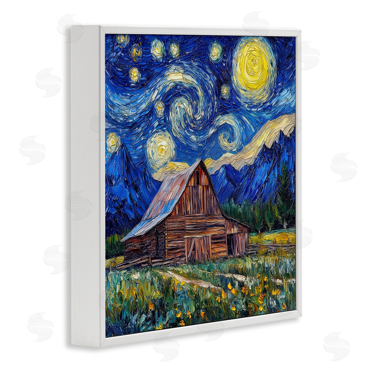 Wumples Grand Teton in Post Impressionist Style White Framed Giclee Wall Art Print