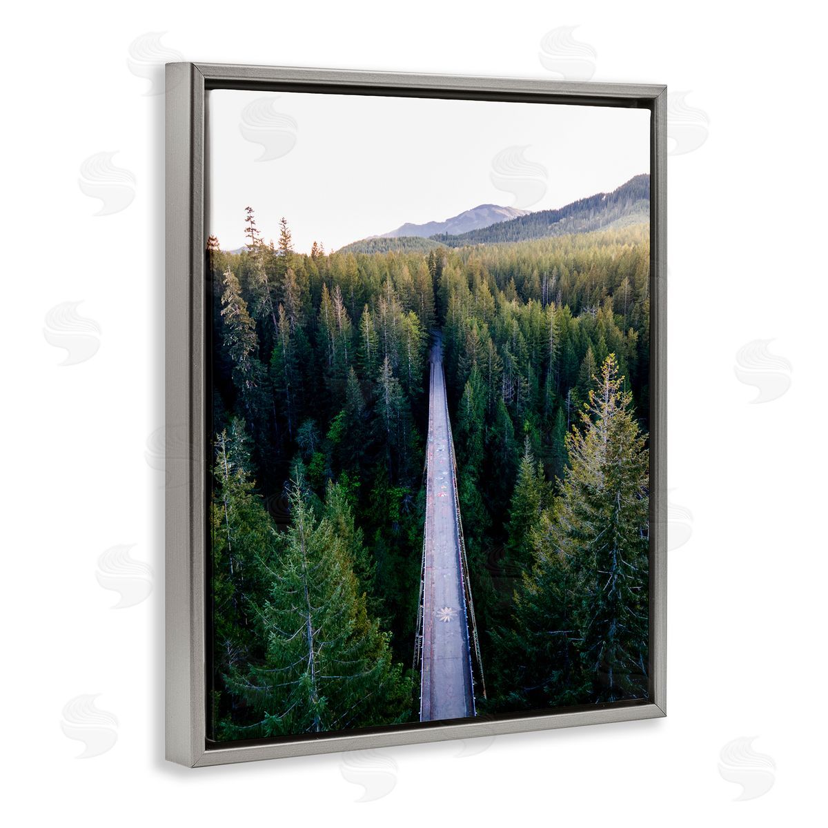 Jared Kreiss Bridge Between Pines Gray Floating Frame Canvas Wall Art Print
