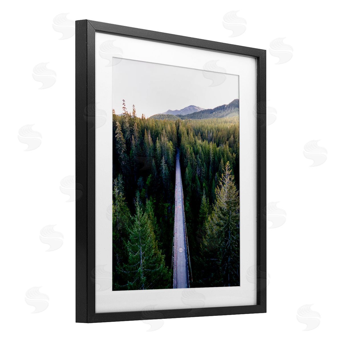 Jared Kreiss Bridge Between Pines Black Framed Print Under Glass with White Mat Wall Art