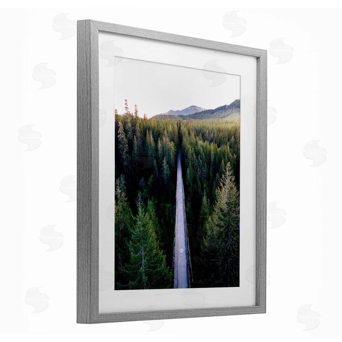 Jared Kreiss Bridge Between Pines Gray Framed Print Under Glass with White Mat Wall Art