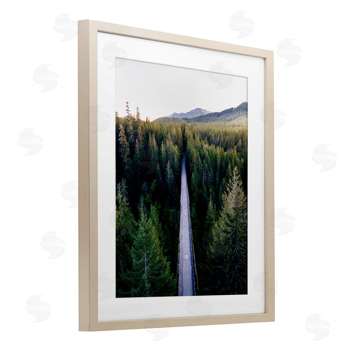 Jared Kreiss Bridge Between Pines Birch Framed Print Under Glass with White Mat Wall Art