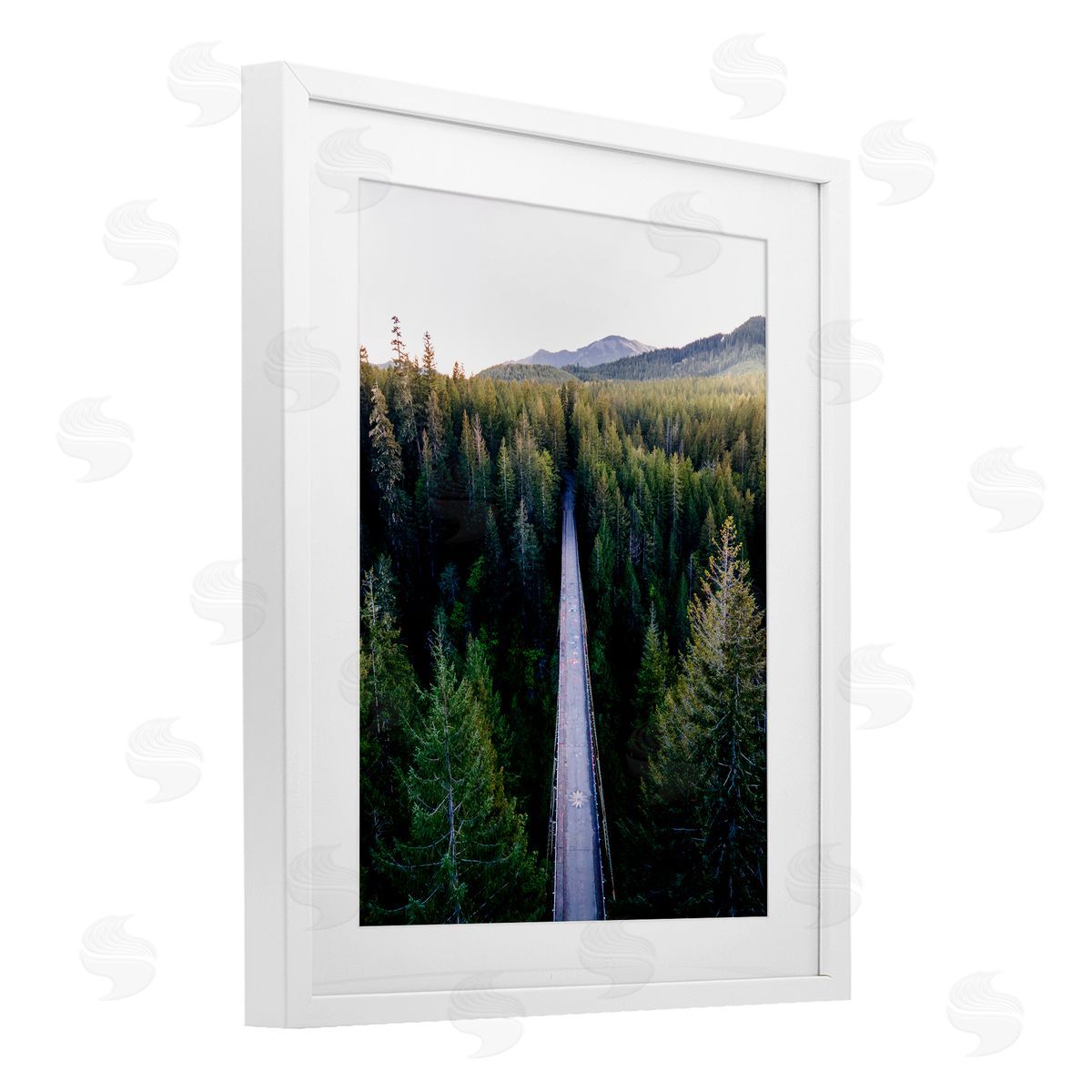 Jared Kreiss Bridge Between Pines White Framed Print Under Glass with Mat Wall Art