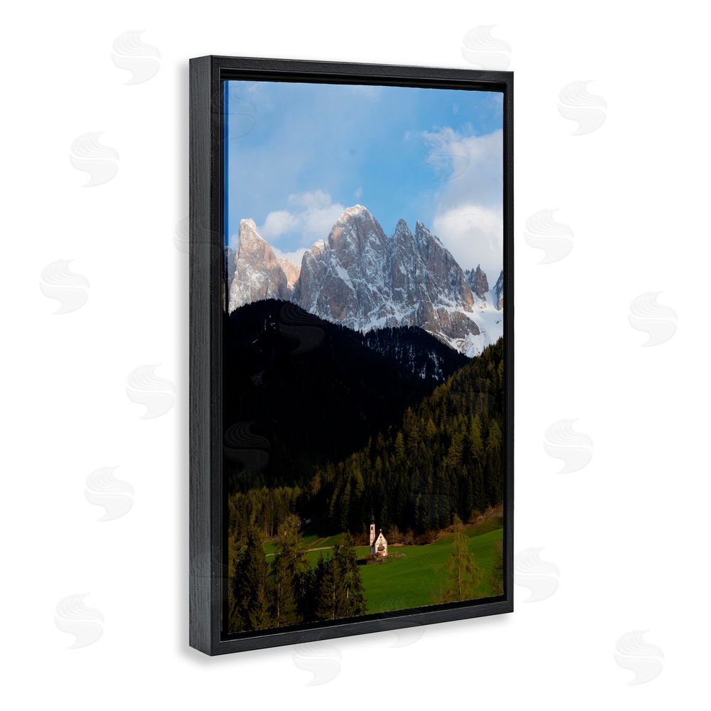 Jared Kreiss Lone Chapel in Dolomites Black Floating Frame Canvas Wall Art Print
