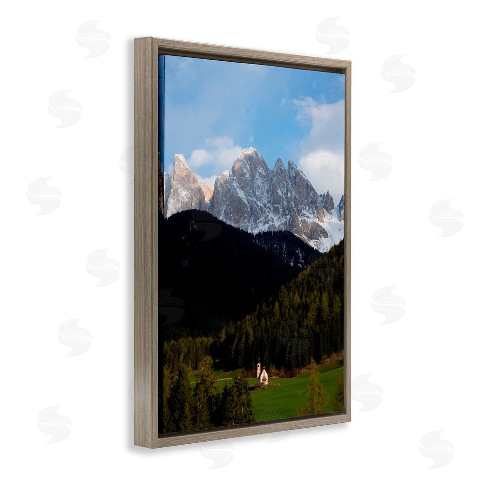 Jared Kreiss Lone Chapel in Dolomites Brown Floating Frame Canvas Wall Art Print