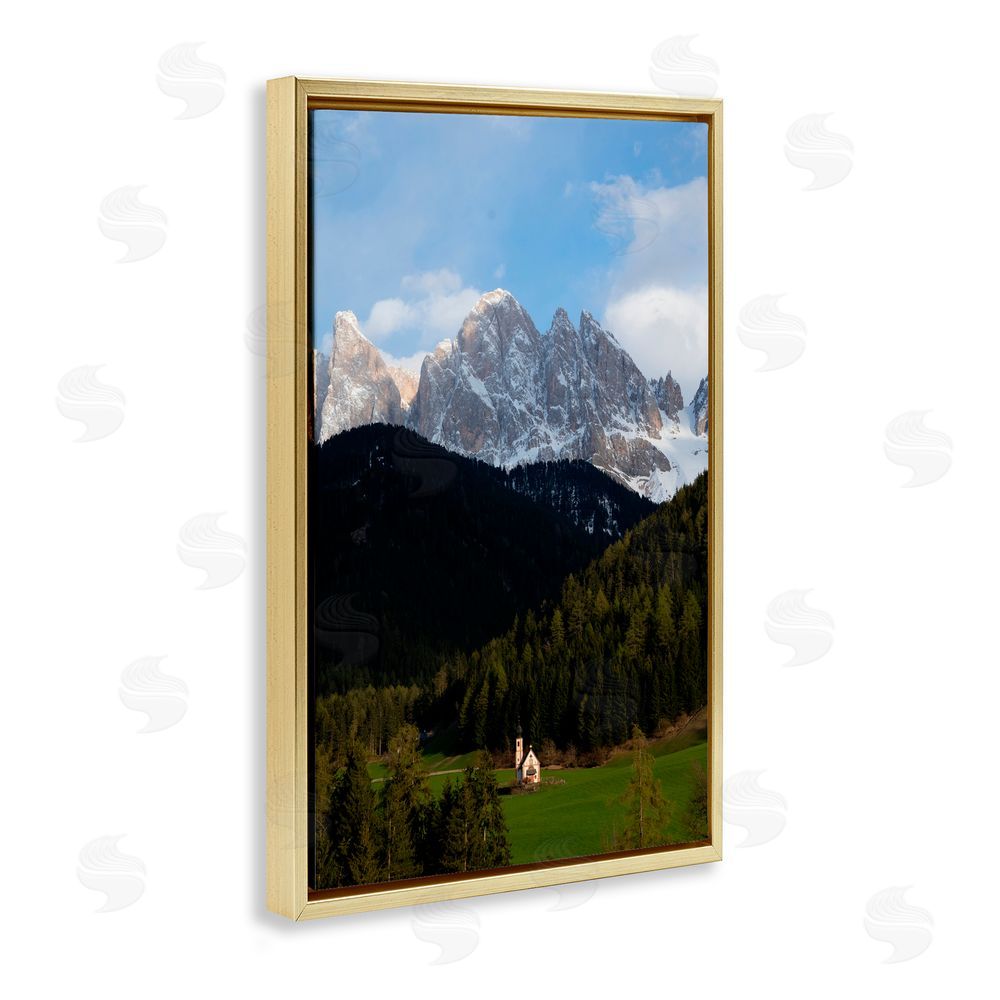 Jared Kreiss Lone Chapel in Dolomites Gold Floating Frame Canvas Wall Art Print