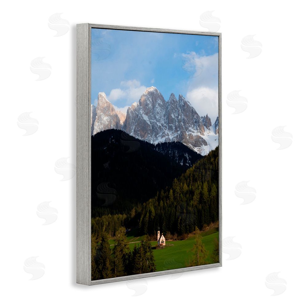Jared Kreiss Lone Chapel in Dolomites Gray Framed Giclee Wall Art Print