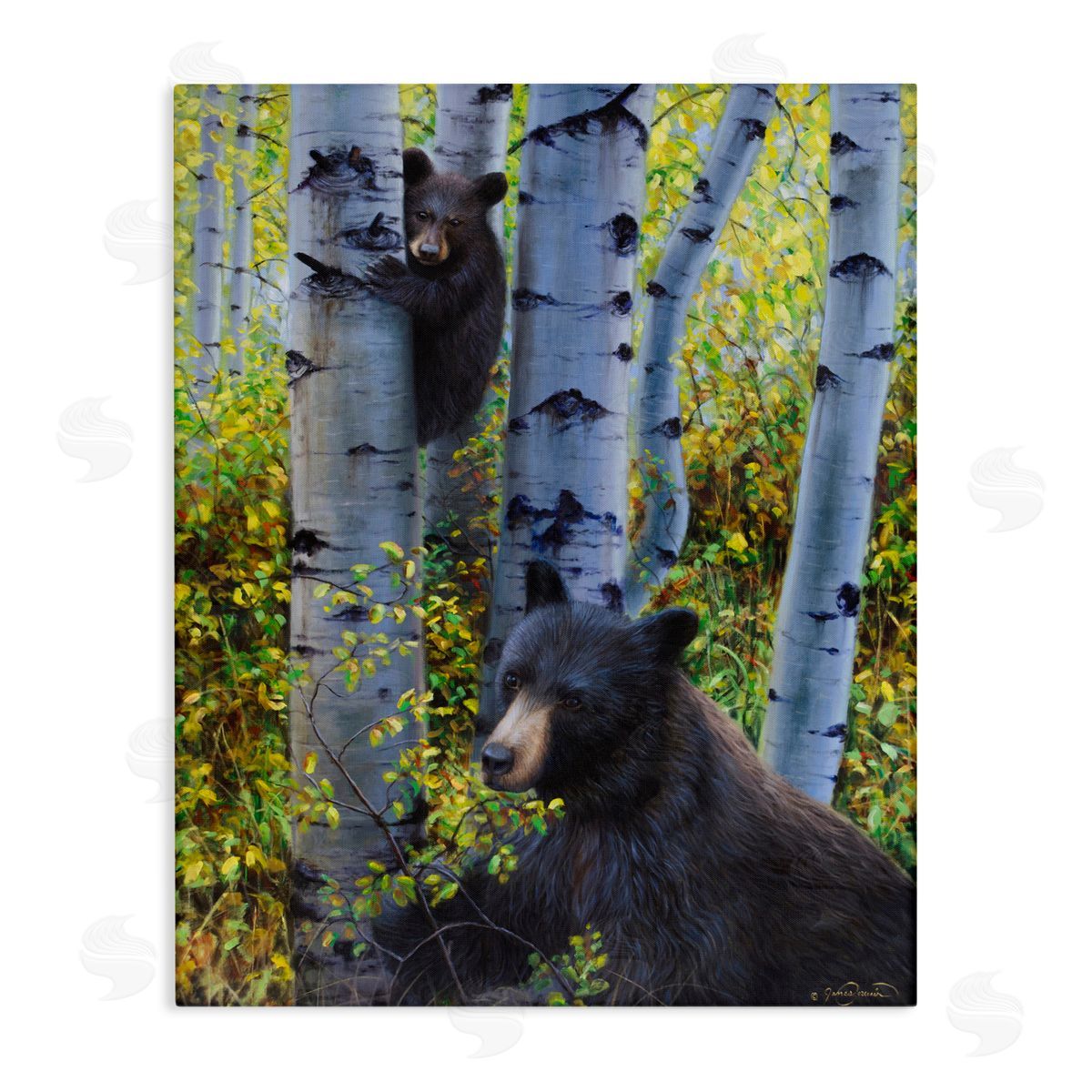 James Corwin Two Bears in Fall Wilderness Canvas Wall Art Print