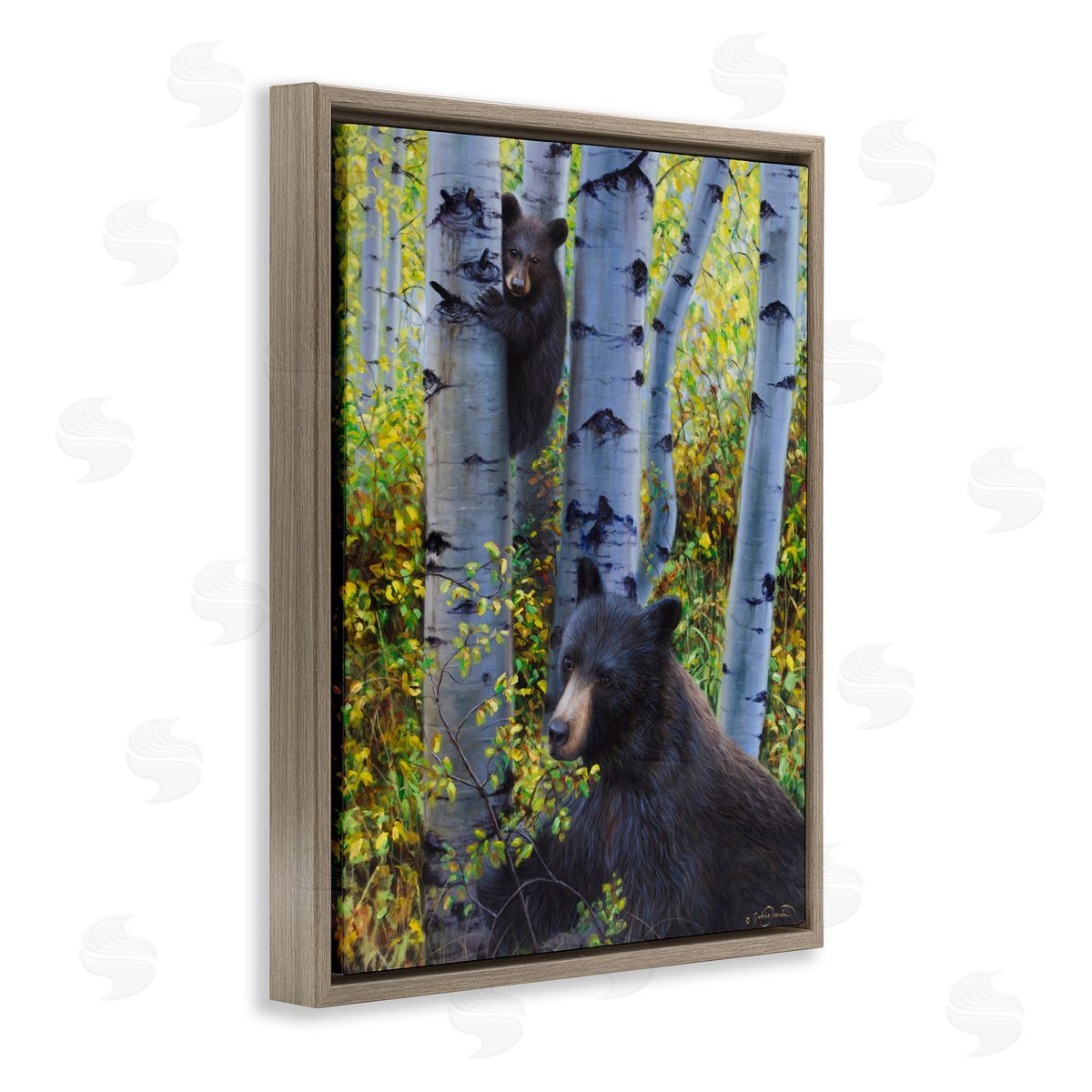James Corwin Two Bears in Fall Wilderness Brown Floating Frame Canvas Wall Art Print